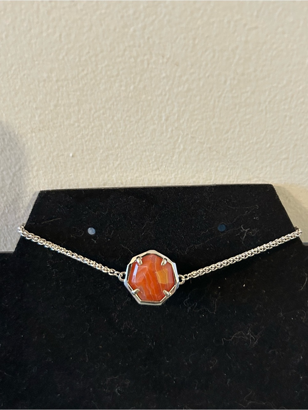 Orange Faceted Stone Silver Chain Bracelet